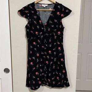 Pink Rose Charcoal and Pink Floral mini dress